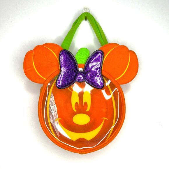 Disney Park Minnie Mouse Halloween Felt Pumpkin Candy Bucket Soft Pail - Picture 1 of 4